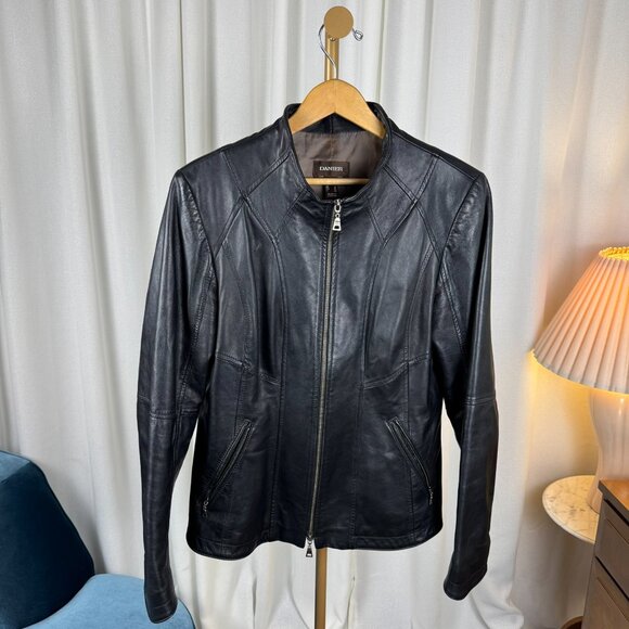 Danier Black Leather Moto Jacket Made in Canada sz Large - Picture 7 of 13